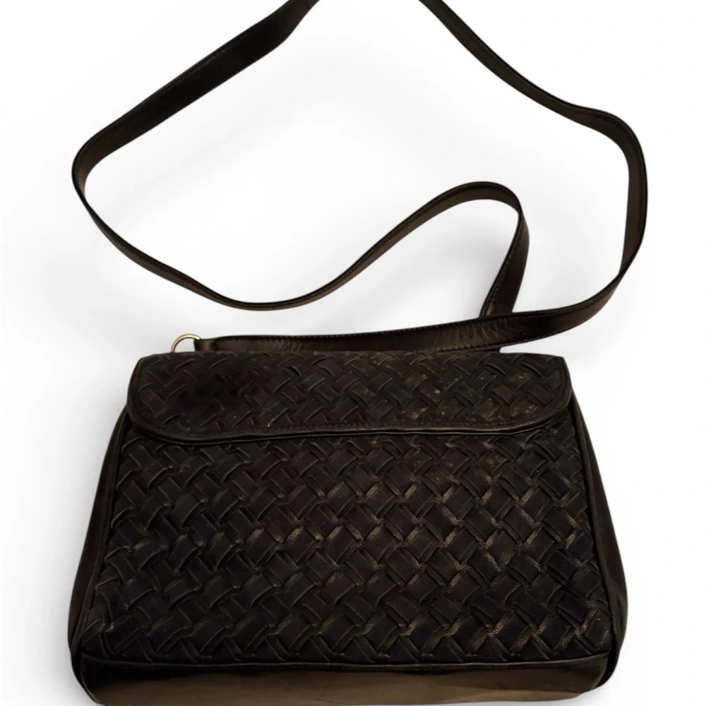 Bally S45 Shoulder Bag Suede Leather Woven Intrecciato Design in Dark Blue